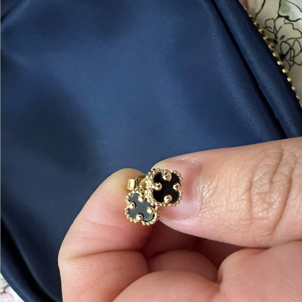 Gold and Black Floral Stud Earrings